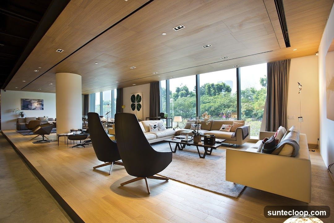 Modern Living Room with City View
