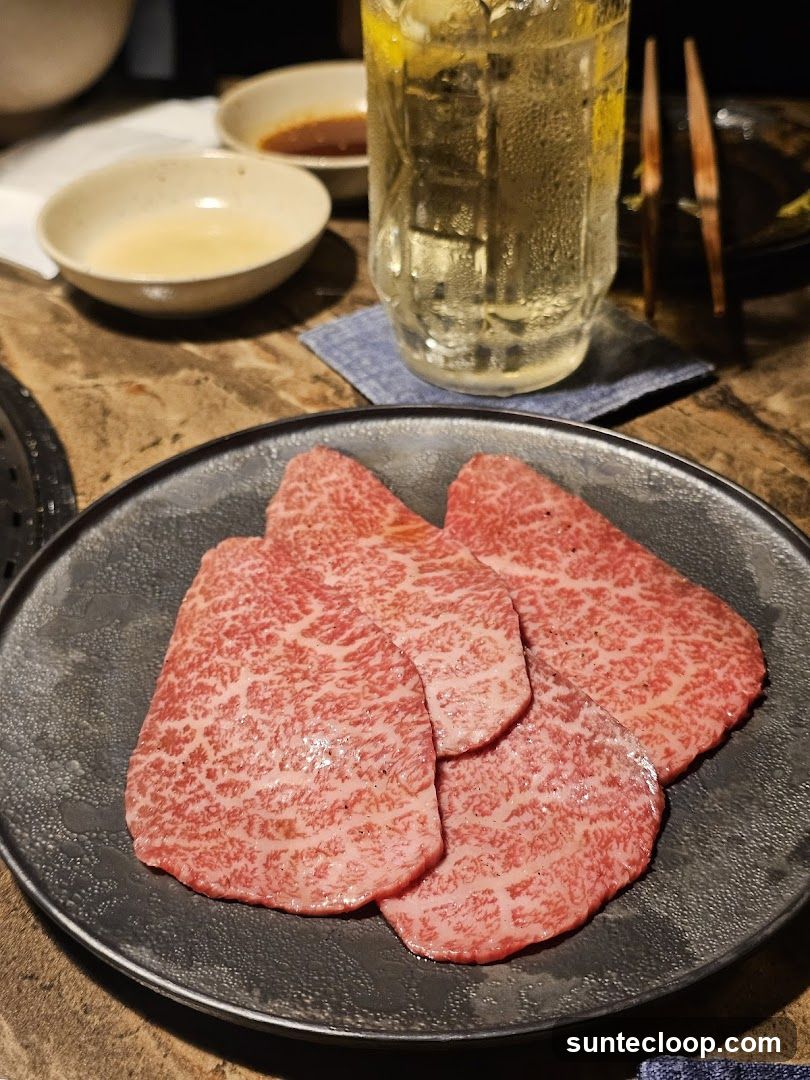 Marbled Beef Slices with Drink