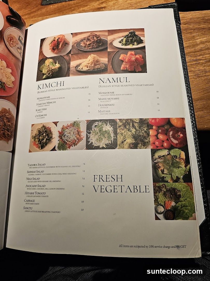 Kimchi and Namul Menu