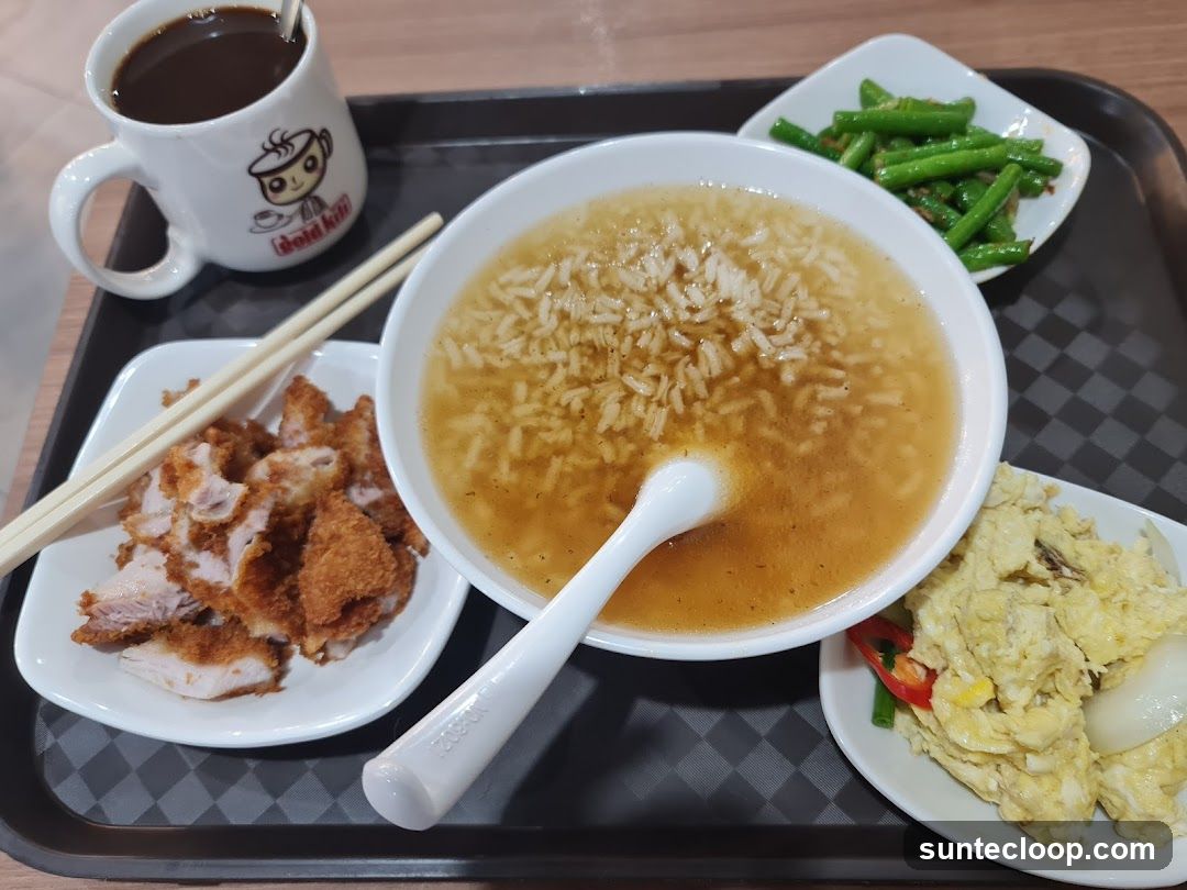 Congee with sides and coffee