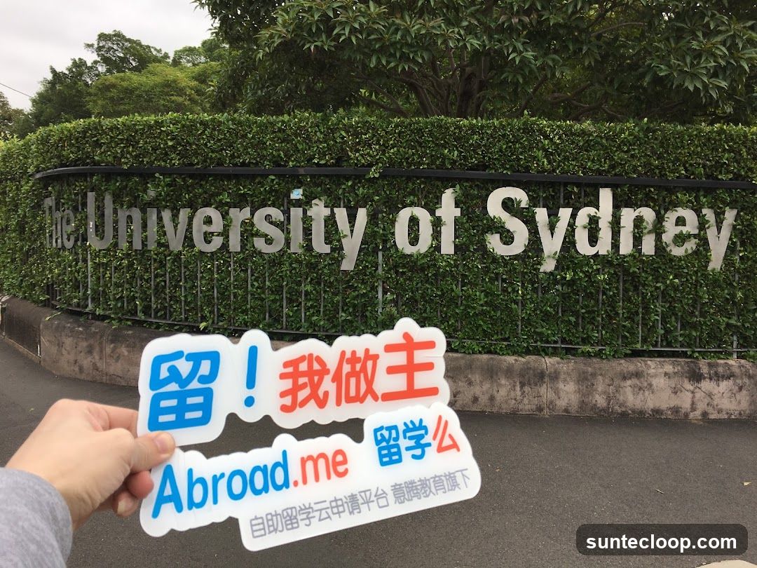 The University of Sydney sign with promotional stickers