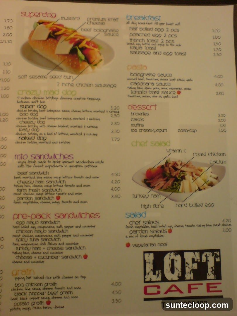 Loft Cafe Menu