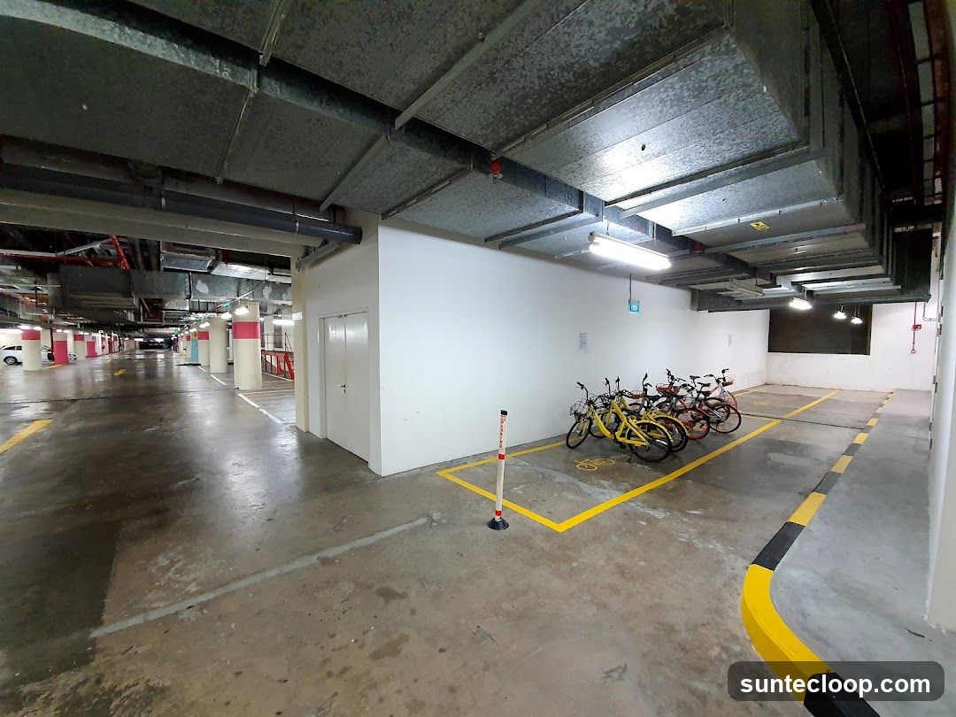 Bicycles parked in a parking garage