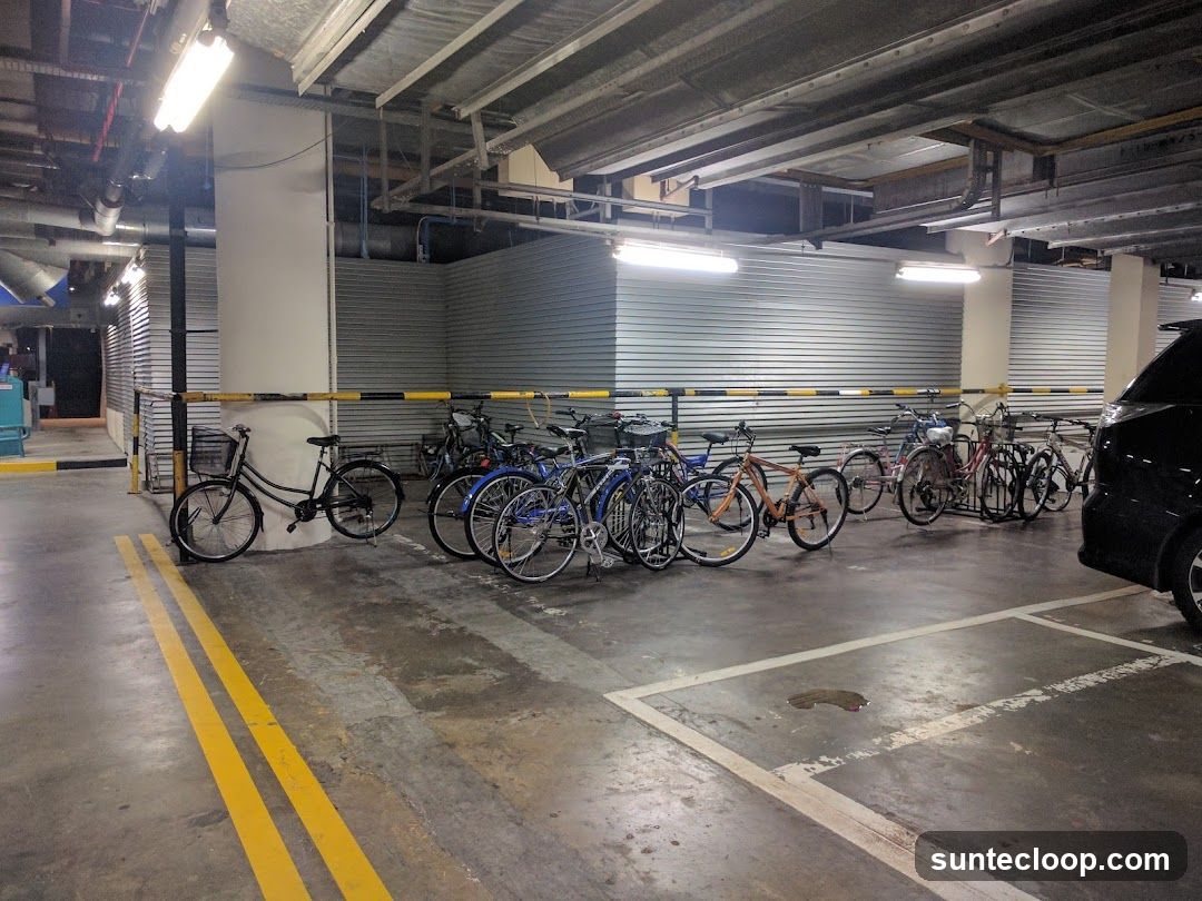 Bicycles parked in a garage