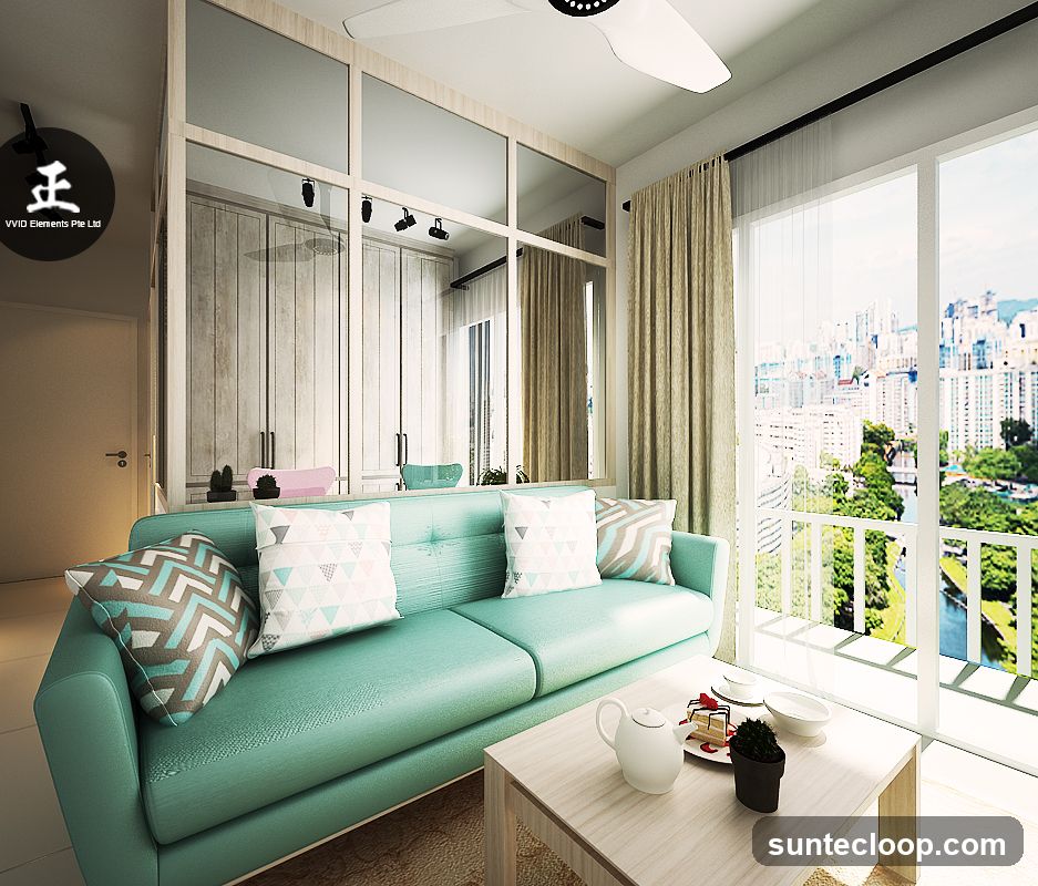 Modern Living Room with City View