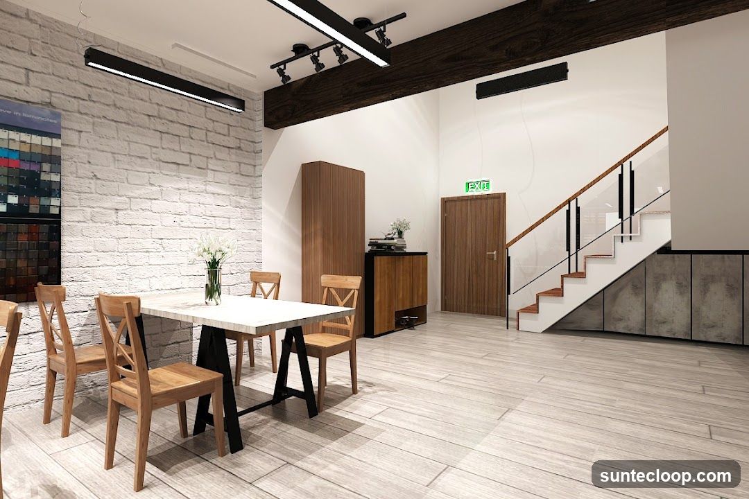 Modern Interior with Dining Table and Staircase