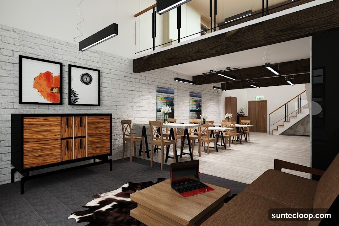Modern Interior with Seating and Artwork