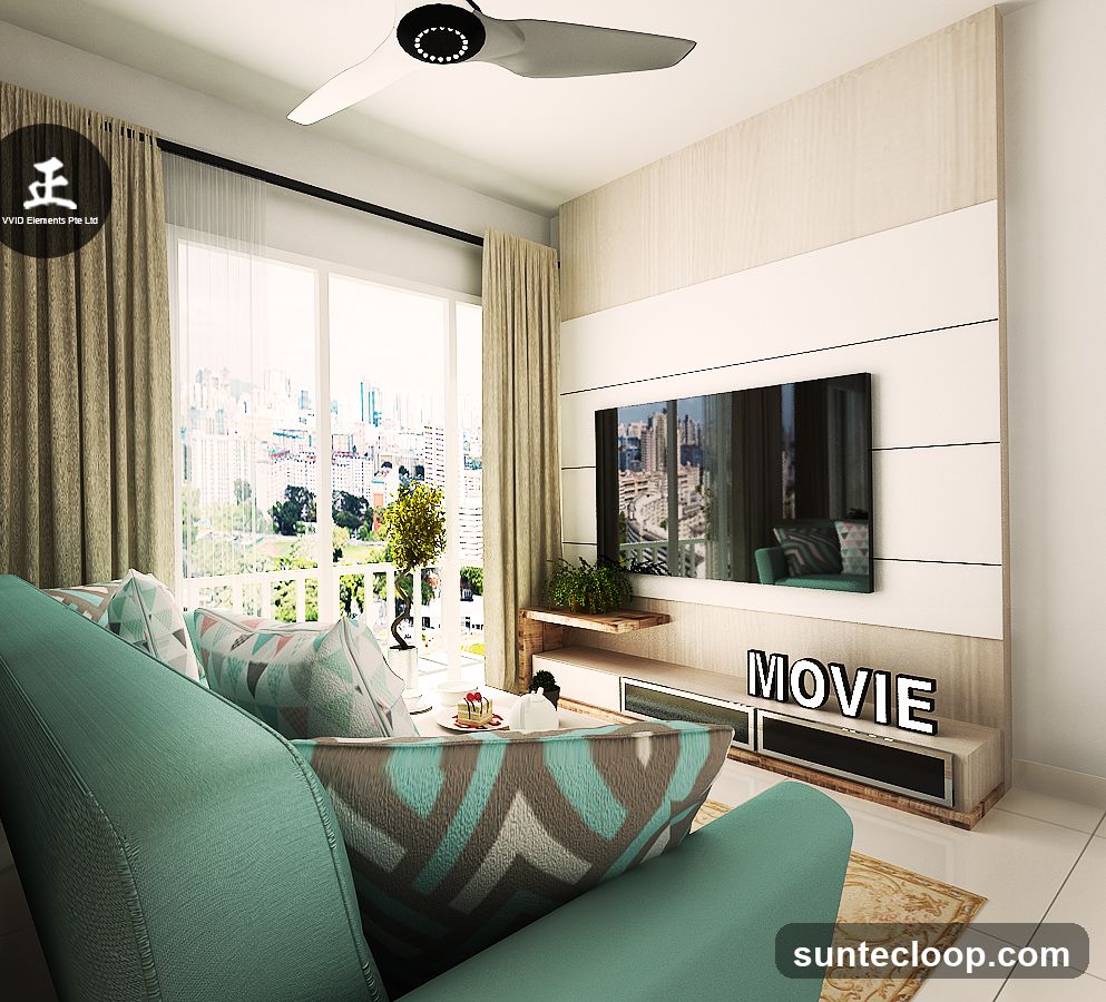 Modern Living Room with City View