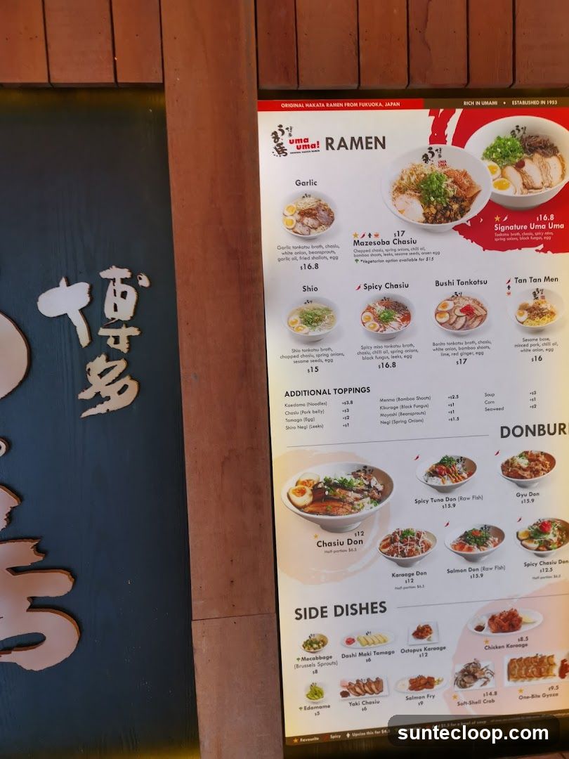 Uma Uma Ramen Menu