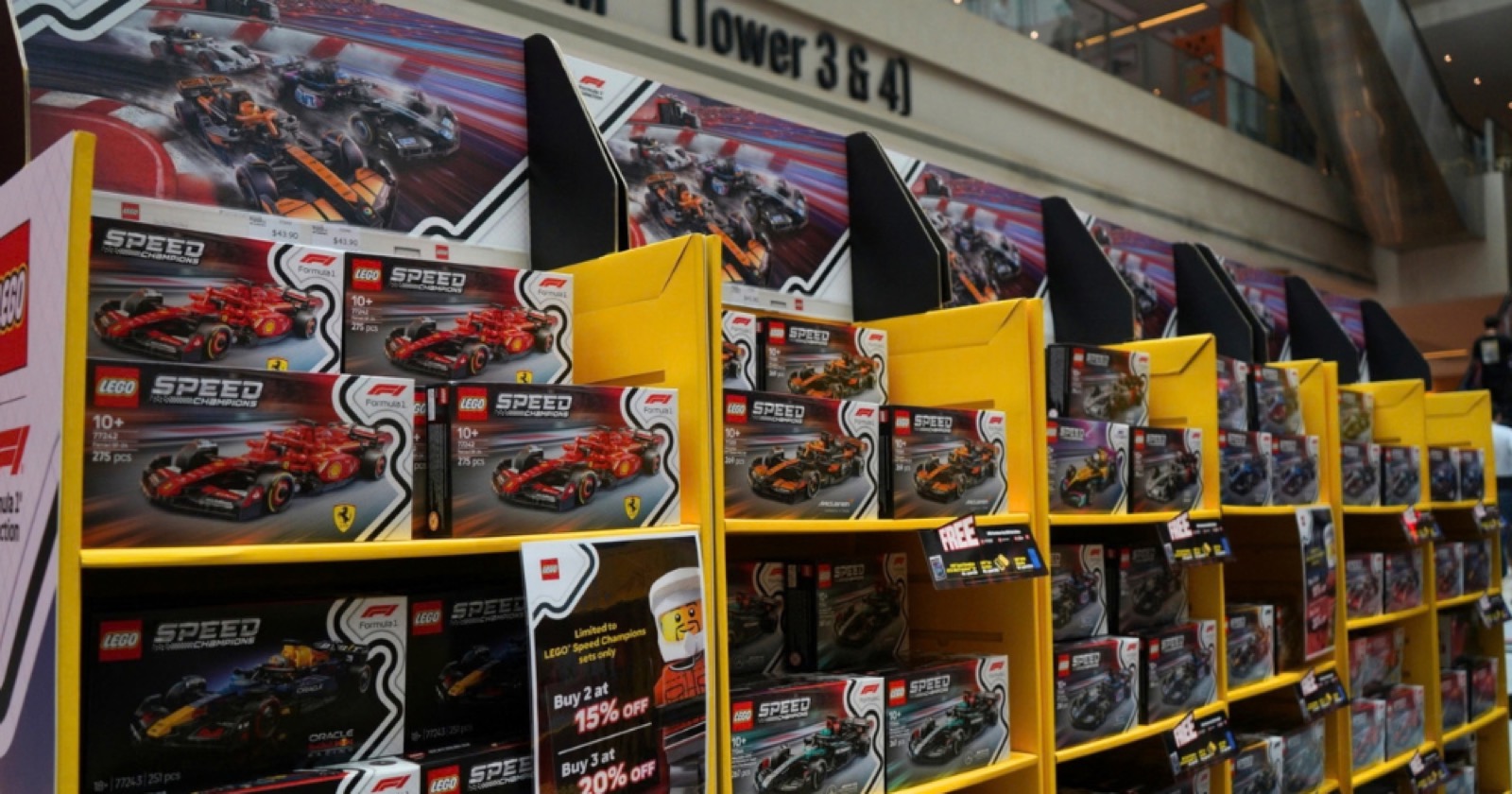 Bricks World LEGO Certified Store pop-up selling F1 sets at Suntec City Atrium